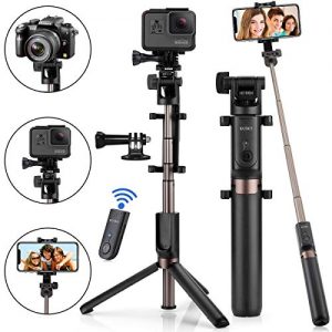 KUSKY Selfie Stick Bluetooth, 4-in-1 Extendable Selfie Stick Tripod with Wireless Remote Shutter for iPhone X/8/8P/7/7P/6s/6P, Galaxy S9/S9 Plus/S8/S7/ S6/S5/Note 8, Google, Huawei and More