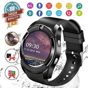 Smart Watch, Bluetooth Smartwatch Touch Screen Wrist Watch with Camera/SIM Card Slot,Waterproof Smart Watch Sports Fitness Tracker Android Phone Watch Compatible with Android Phones Samsung Huawei